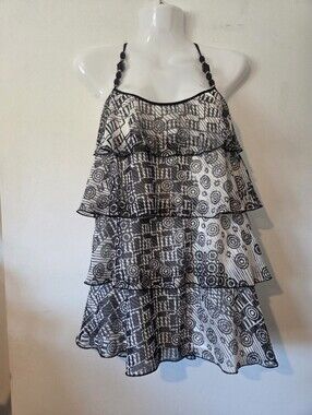 Anthropologie Lapis Black & White Tiered Printed Top